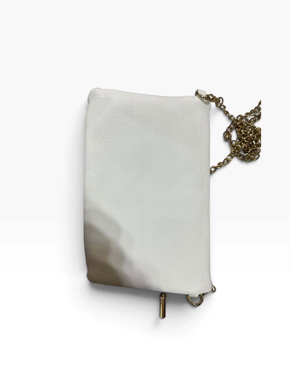 White Leather Crossbody Bag with Gold Chain Strap